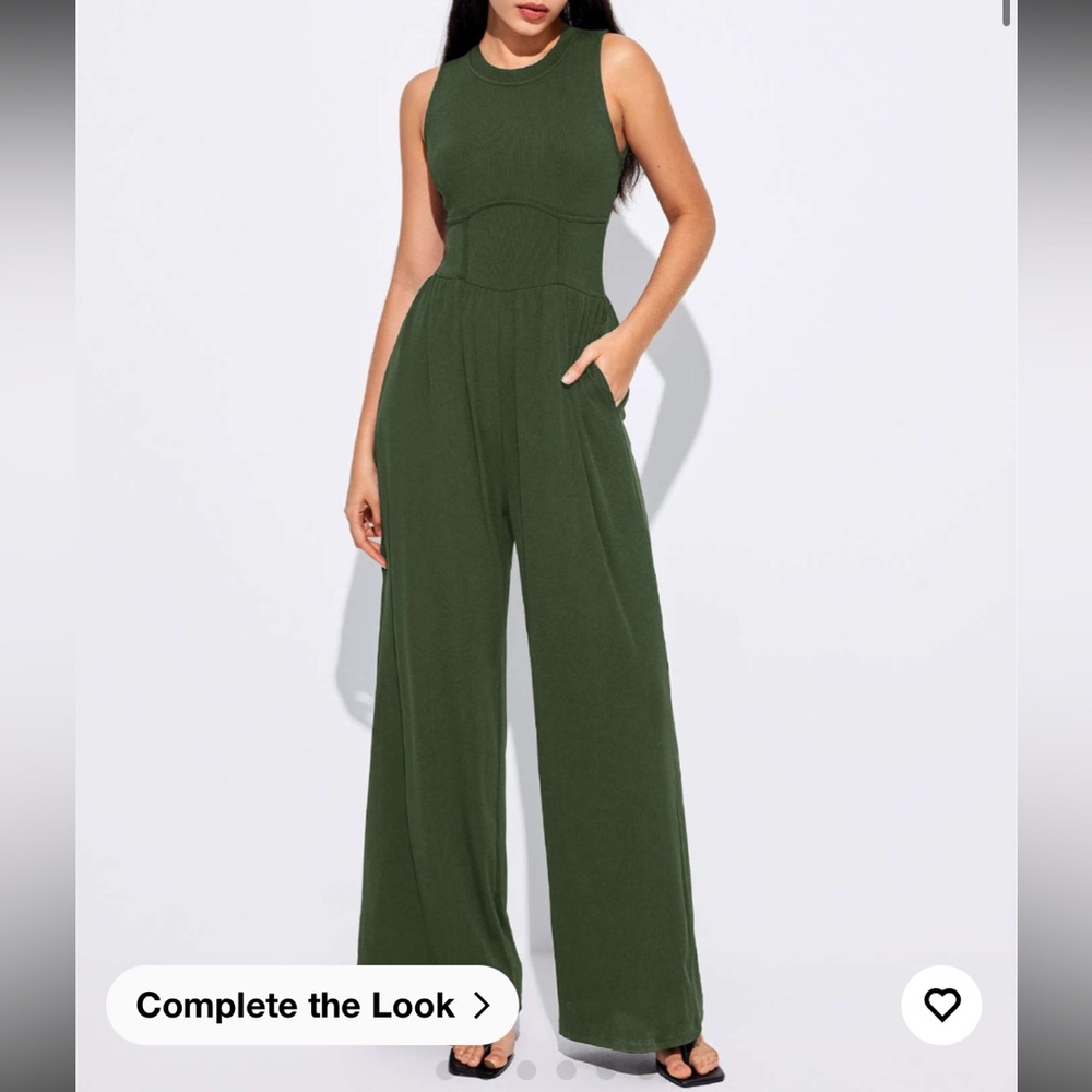Cider Olive Green Wide-Leg Jumpsuit